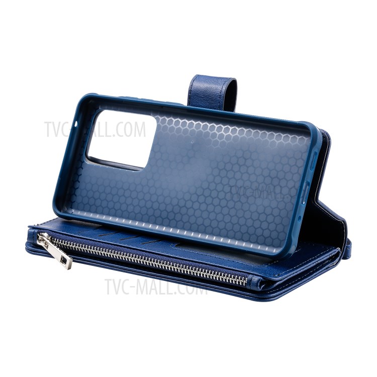 Caso Magnetico Staccabile 2-in-1 Cerniera Basamento Raccoglitore Di Cuoio Per La Galassia S20 Ultra - Blu-12