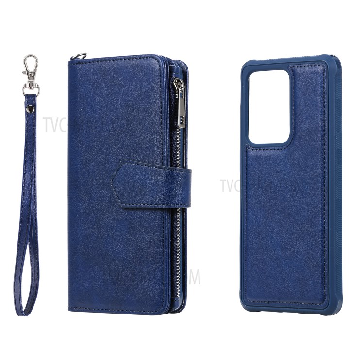 Caso Magnetico Staccabile 2-in-1 Cerniera Basamento Raccoglitore Di Cuoio Per La Galassia S20 Ultra - Blu-3