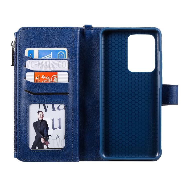 Caso Magnetico Staccabile 2-in-1 Cerniera Basamento Raccoglitore Di Cuoio Per La Galassia S20 Ultra - Blu-9