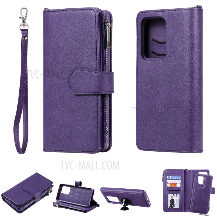 Magnetic Detachable 2-in-1 Zipper Wallet Stand Leather Case for Samsung Galaxy S20 Ultra - Purple-1
