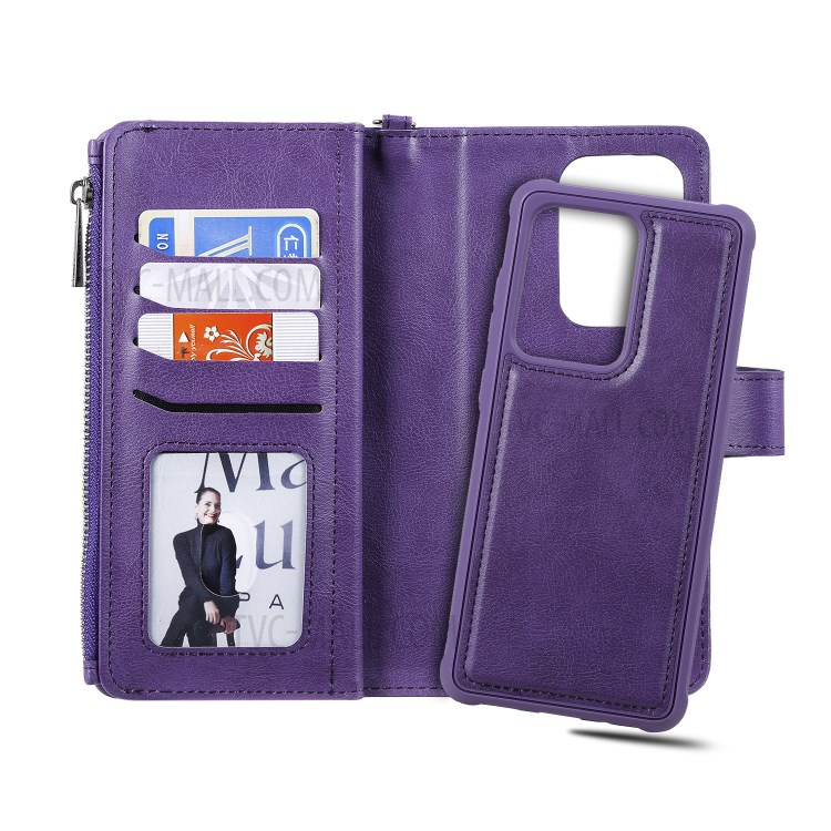 Magnetic Detachable 2-in-1 Zipper Wallet Stand Leather Case for Samsung Galaxy S20 Ultra - Purple-10