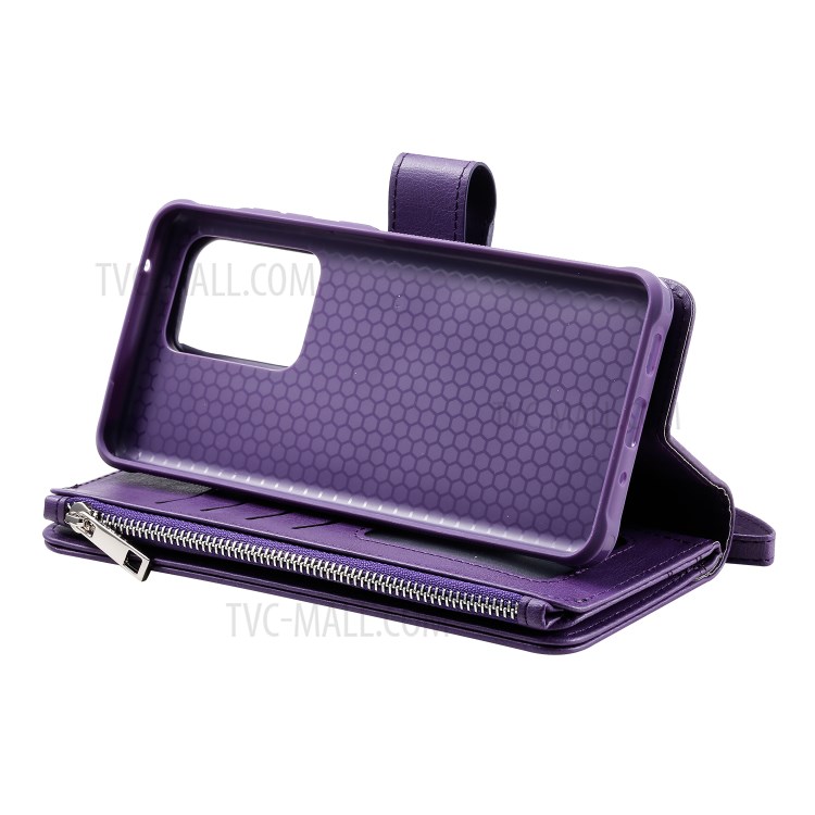 Magnetic Detachable 2-in-1 Zipper Wallet Stand Leather Case for Samsung Galaxy S20 Ultra - Purple-12
