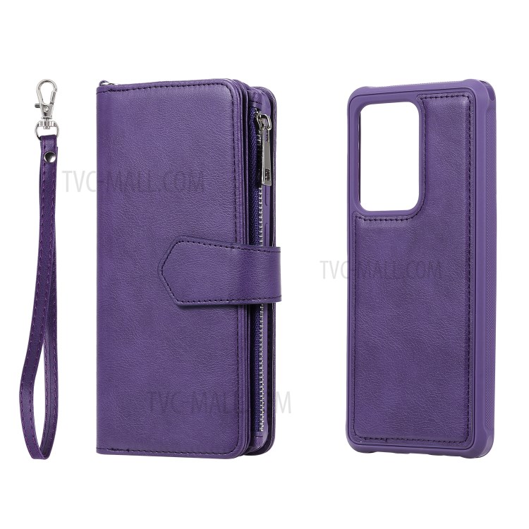 Magnetic Detachable 2-in-1 Zipper Wallet Stand Leather Case for Samsung Galaxy S20 Ultra - Purple-3