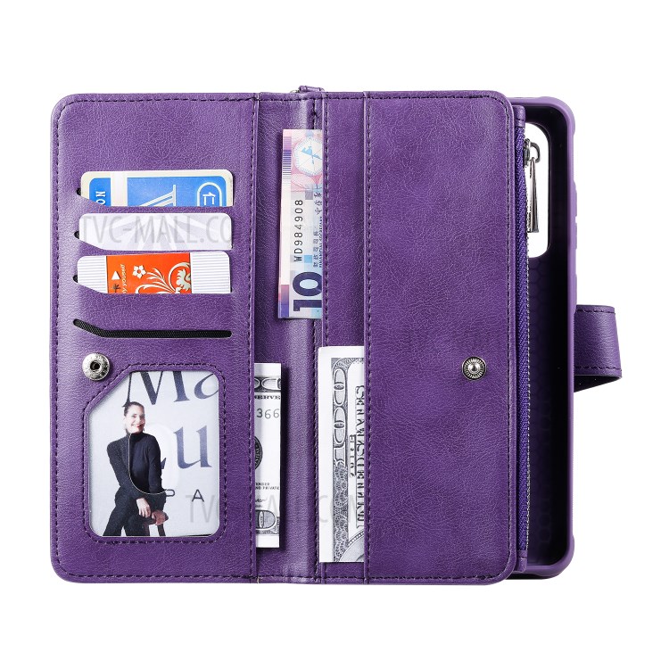 Magnetic Detachable 2-in-1 Zipper Wallet Stand Leather Case for Samsung Galaxy S20 Ultra - Purple-8