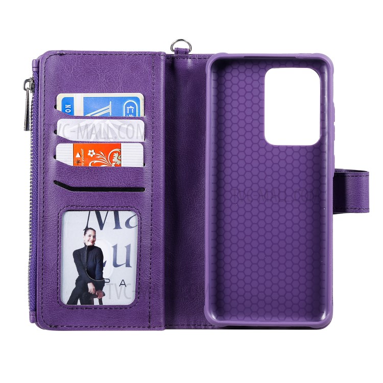 Magnetic Detachable 2-in-1 Zipper Wallet Stand Leather Case for Samsung Galaxy S20 Ultra - Purple-9