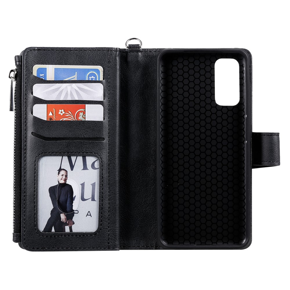 Magnetic Detachable 2-in-1 Zipper Wallet Stand Leather Case for Samsung Galaxy S20 - Black-13