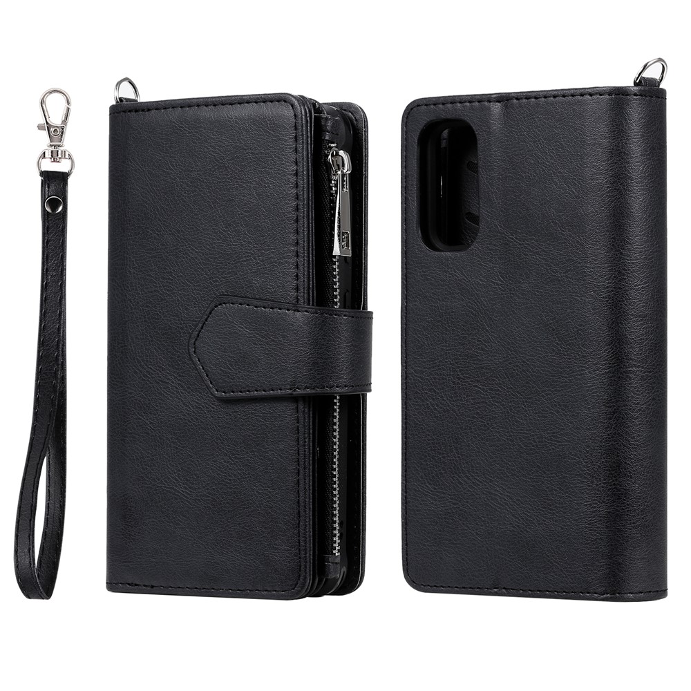 Magnetic Detachable 2-in-1 Zipper Wallet Stand Leather Case for Samsung Galaxy S20 - Black-2