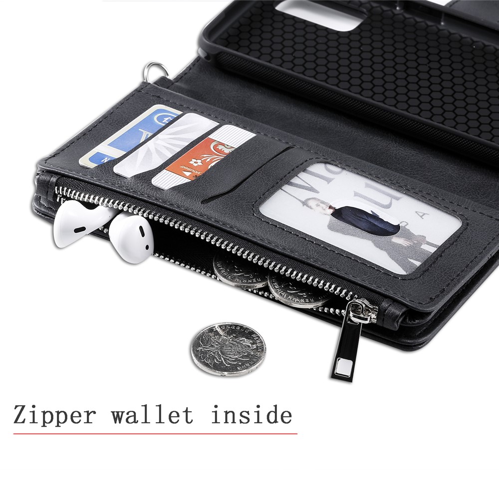 Magnetic Detachable 2-in-1 Zipper Wallet Stand Leather Case for Samsung Galaxy S20 - Black-3