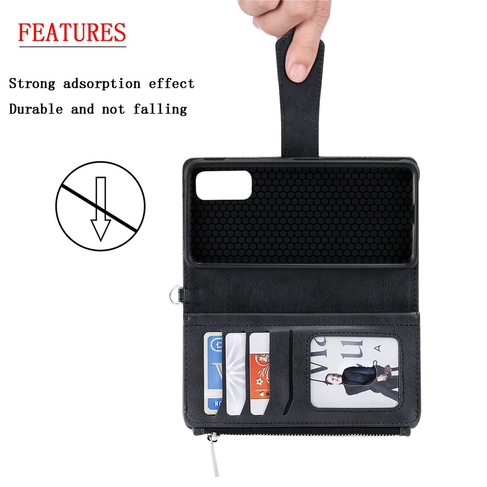 Magnetic Detachable 2-in-1 Zipper Wallet Stand Leather Case for Samsung Galaxy S20 - Black-6