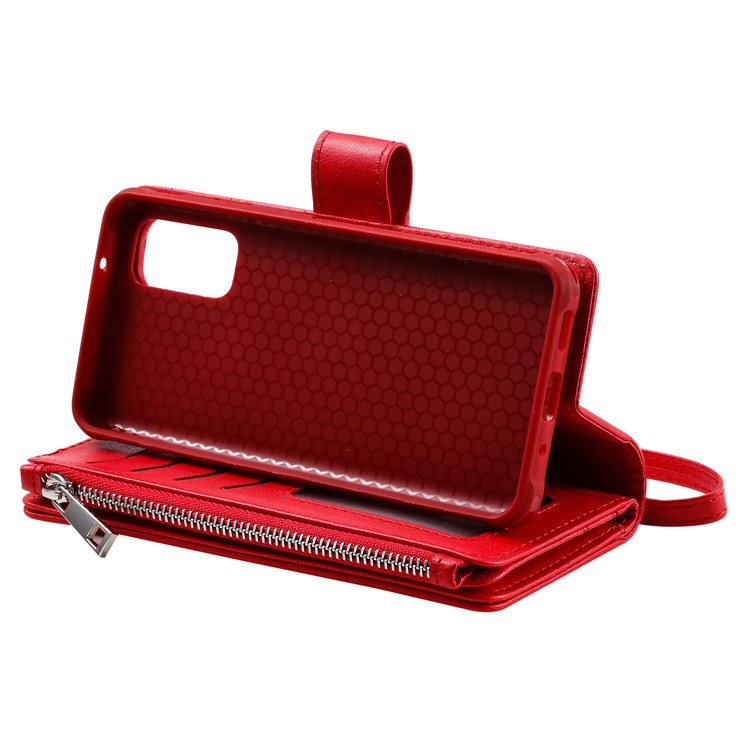 Magnetic Detachable 2-in-1 Zipper Wallet Stand Leather Case for Samsung Galaxy S20 - Red-11