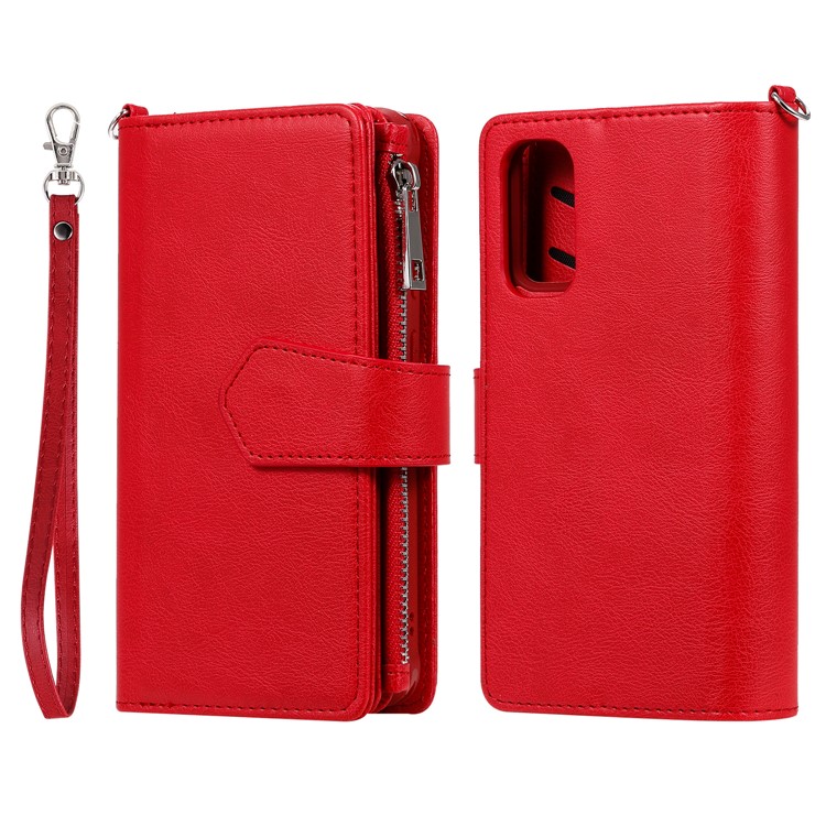 Magnetic Detachable 2-in-1 Zipper Wallet Stand Leather Case for Samsung Galaxy S20 - Red-2