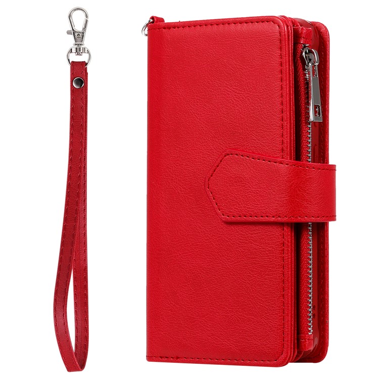 Magnetic Detachable 2-in-1 Zipper Wallet Stand Leather Case for Samsung Galaxy S20 - Red-4