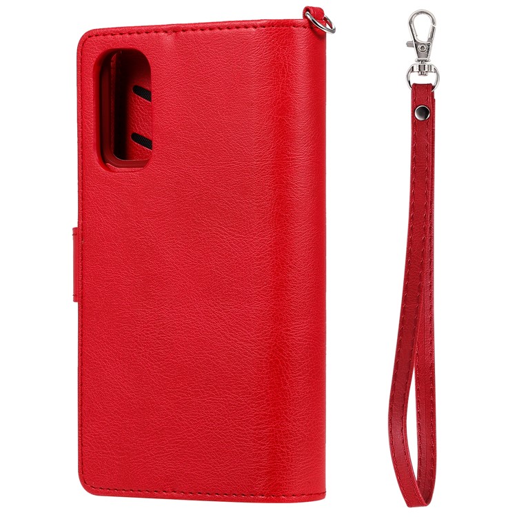 Magnetic Detachable 2-in-1 Zipper Wallet Stand Leather Case for Samsung Galaxy S20 - Red-5