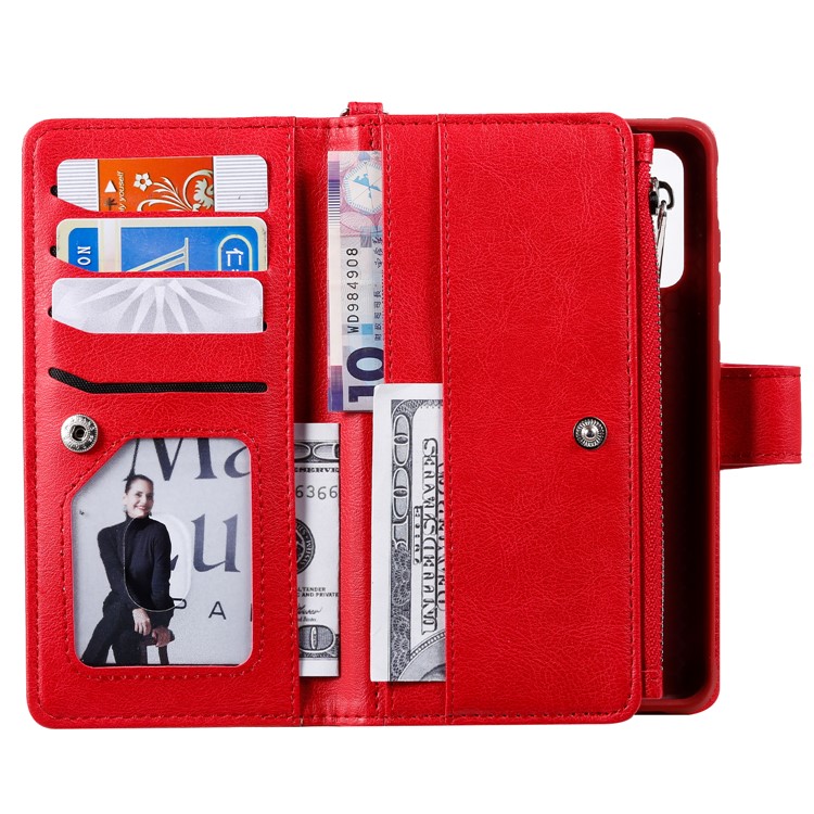 Magnetic Detachable 2-in-1 Zipper Wallet Stand Leather Case for Samsung Galaxy S20 - Red-8