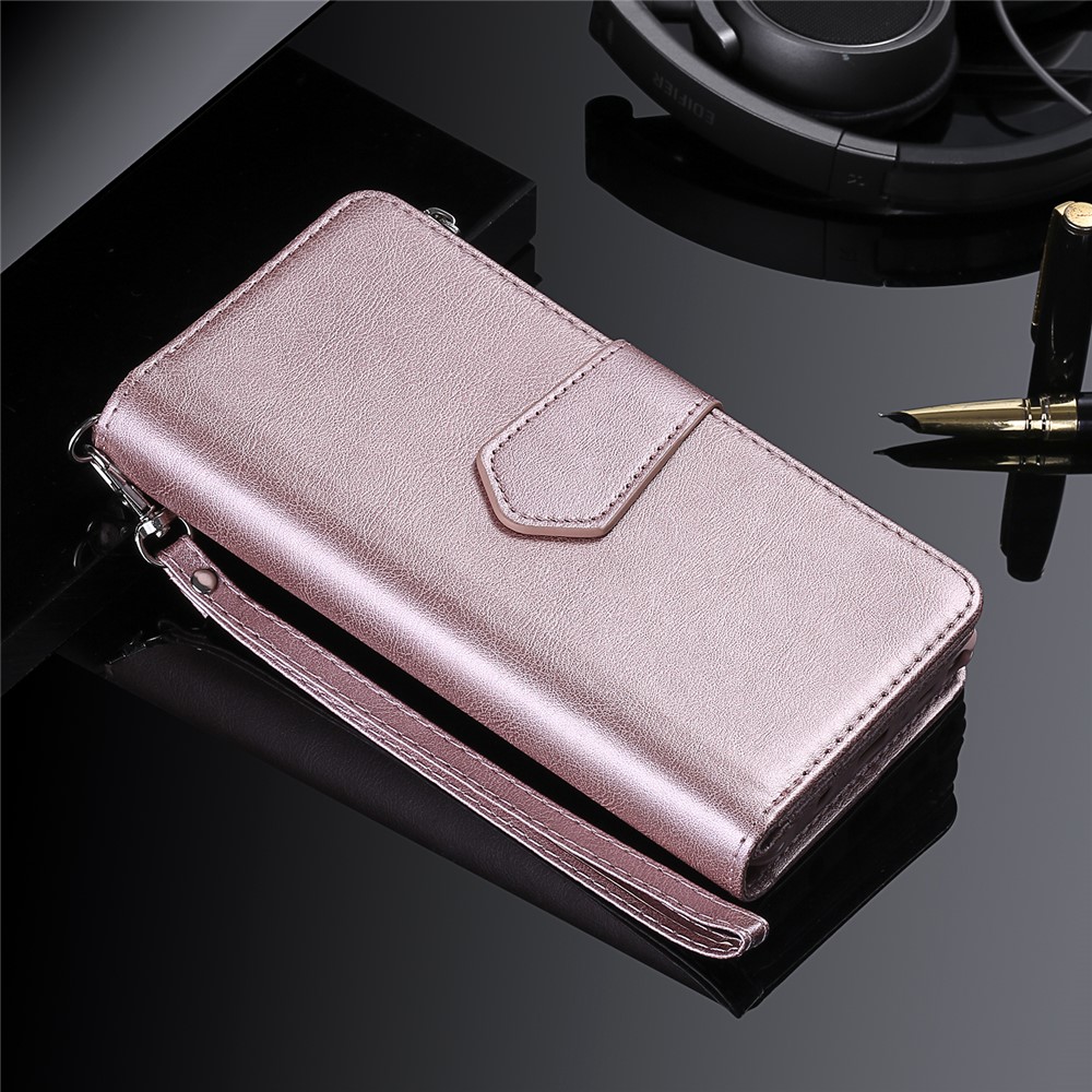 Magnetic Detachable 2-in-1 Zipper Wallet Stand Leather Case for Samsung Galaxy S20 - Rose Gold-14