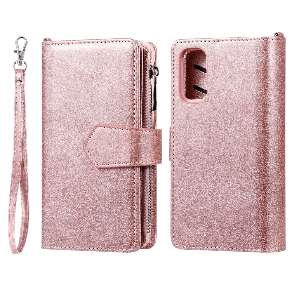 Magnetic Detachable 2-in-1 Zipper Wallet Stand Leather Case for Samsung Galaxy S20 - Rose Gold-2
