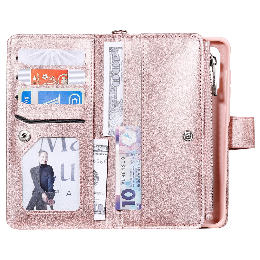 Magnetic Detachable 2-in-1 Zipper Wallet Stand Leather Case for Samsung Galaxy S20 - Rose Gold-8