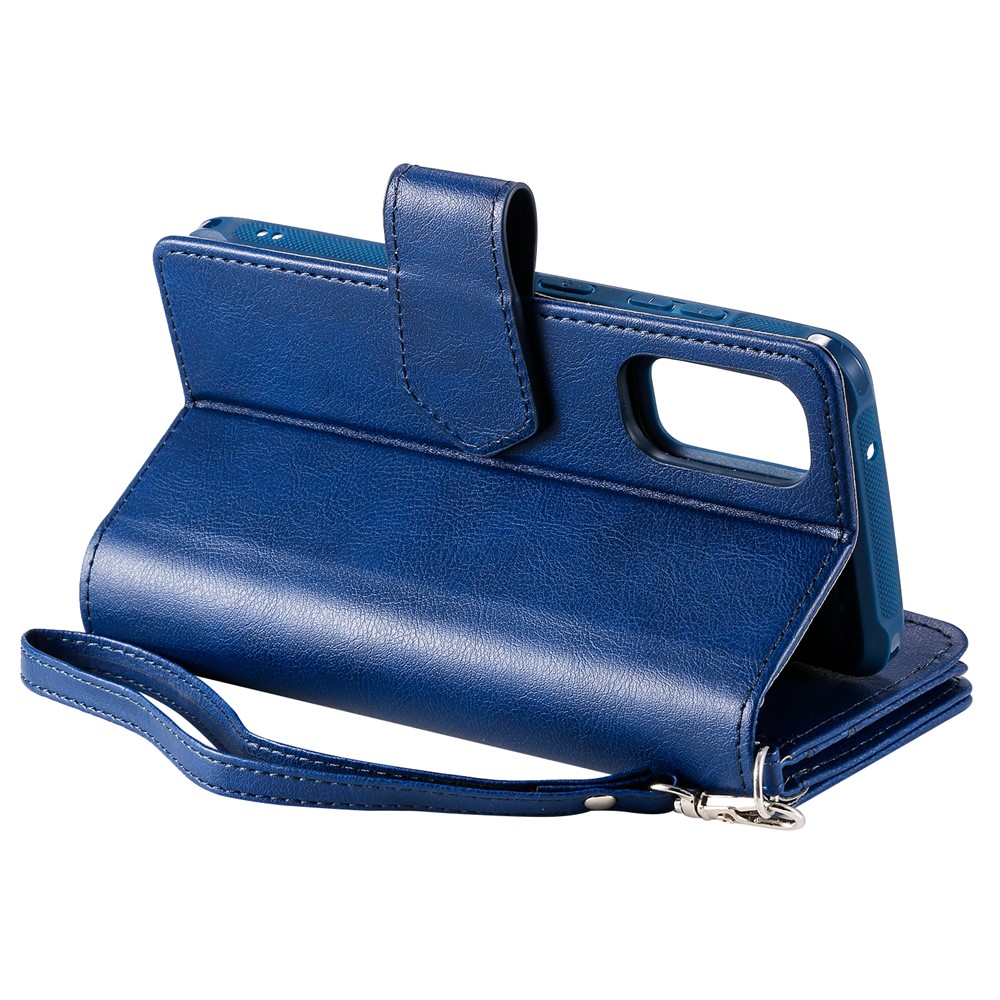 Magnetic Detachable 2-in-1 Zipper Wallet Stand Leather Case for Samsung Galaxy S20 - Blue-12