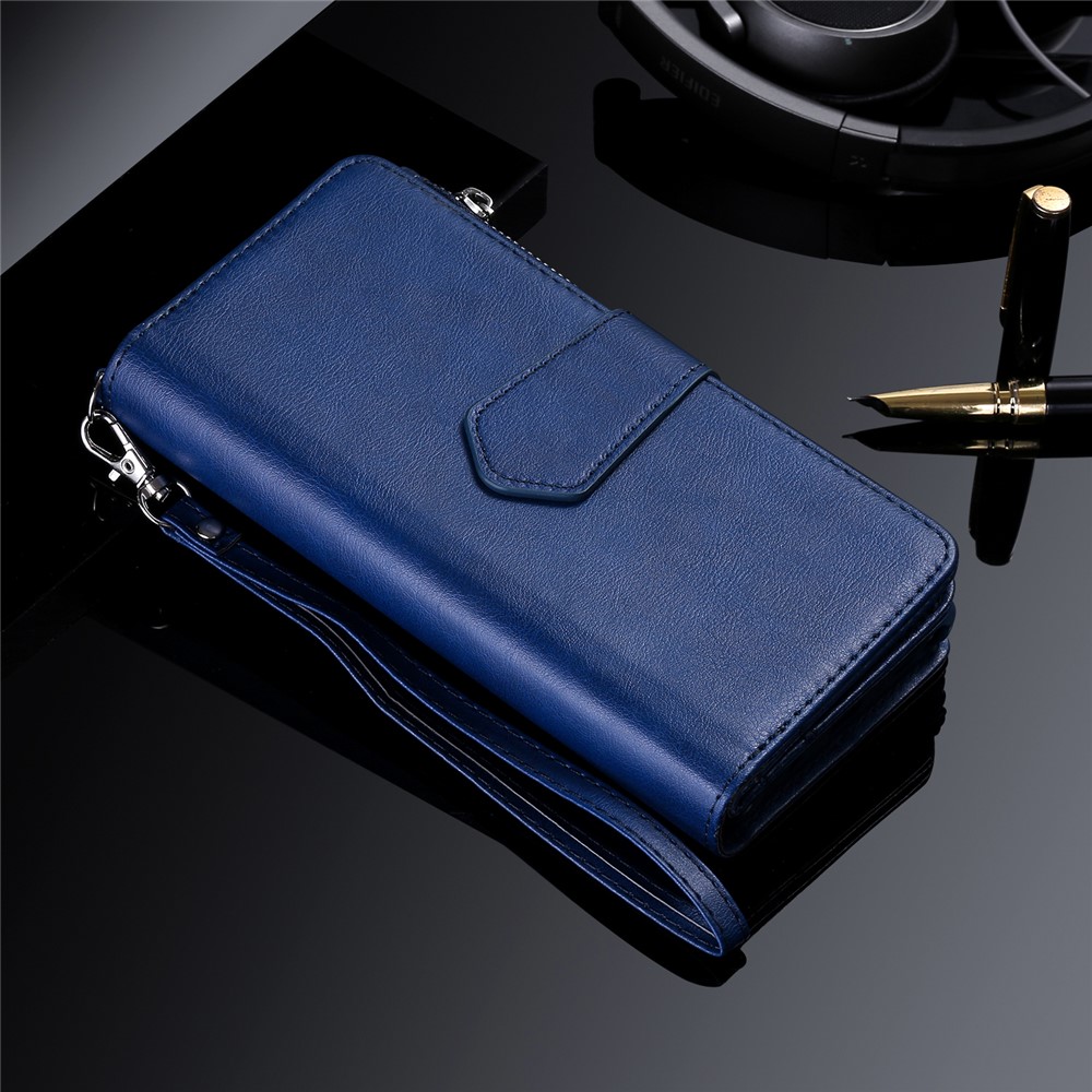 Magnetic Detachable 2-in-1 Zipper Wallet Stand Leather Case for Samsung Galaxy S20 - Blue-14