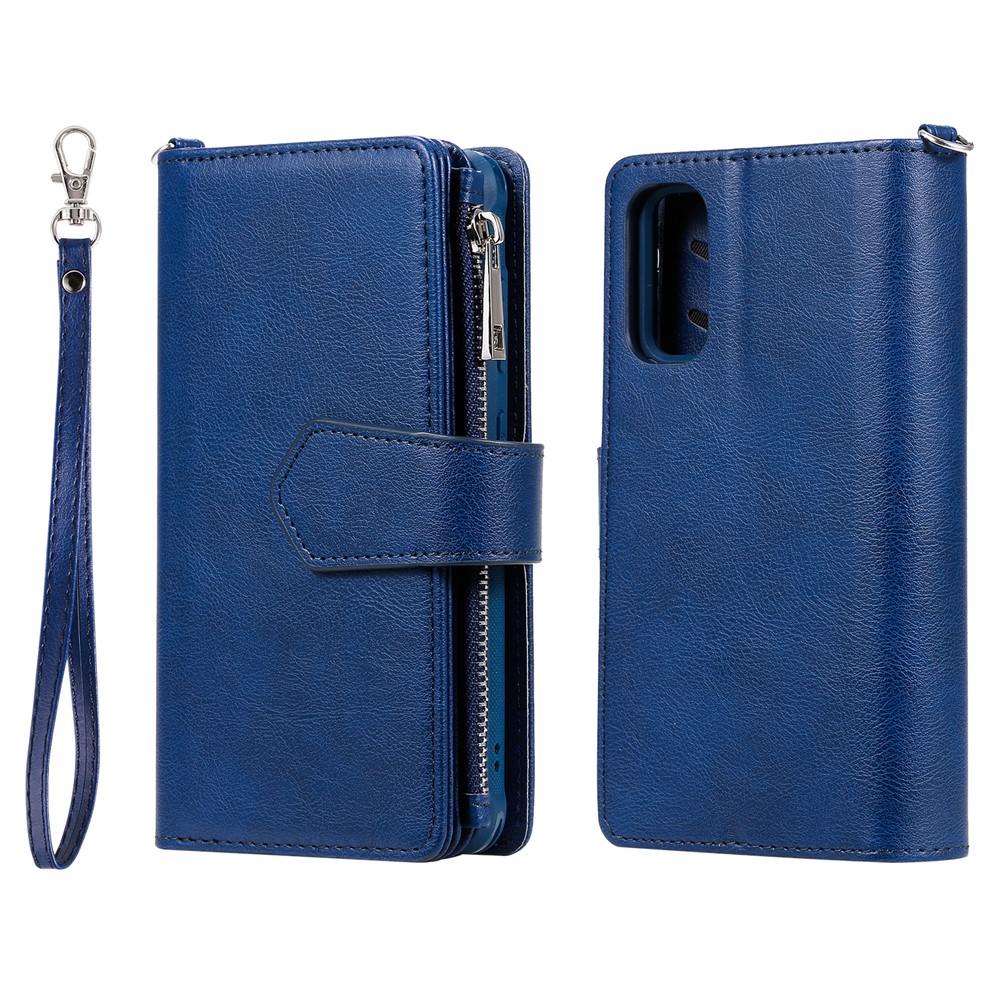 Magnetic Detachable 2-in-1 Zipper Wallet Stand Leather Case for Samsung Galaxy S20 - Blue-2