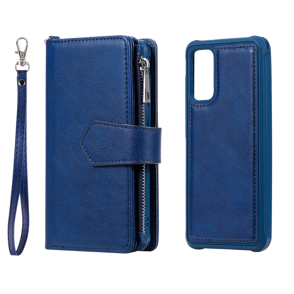 Magnetic Detachable 2-in-1 Zipper Wallet Stand Leather Case for Samsung Galaxy S20 - Blue-3