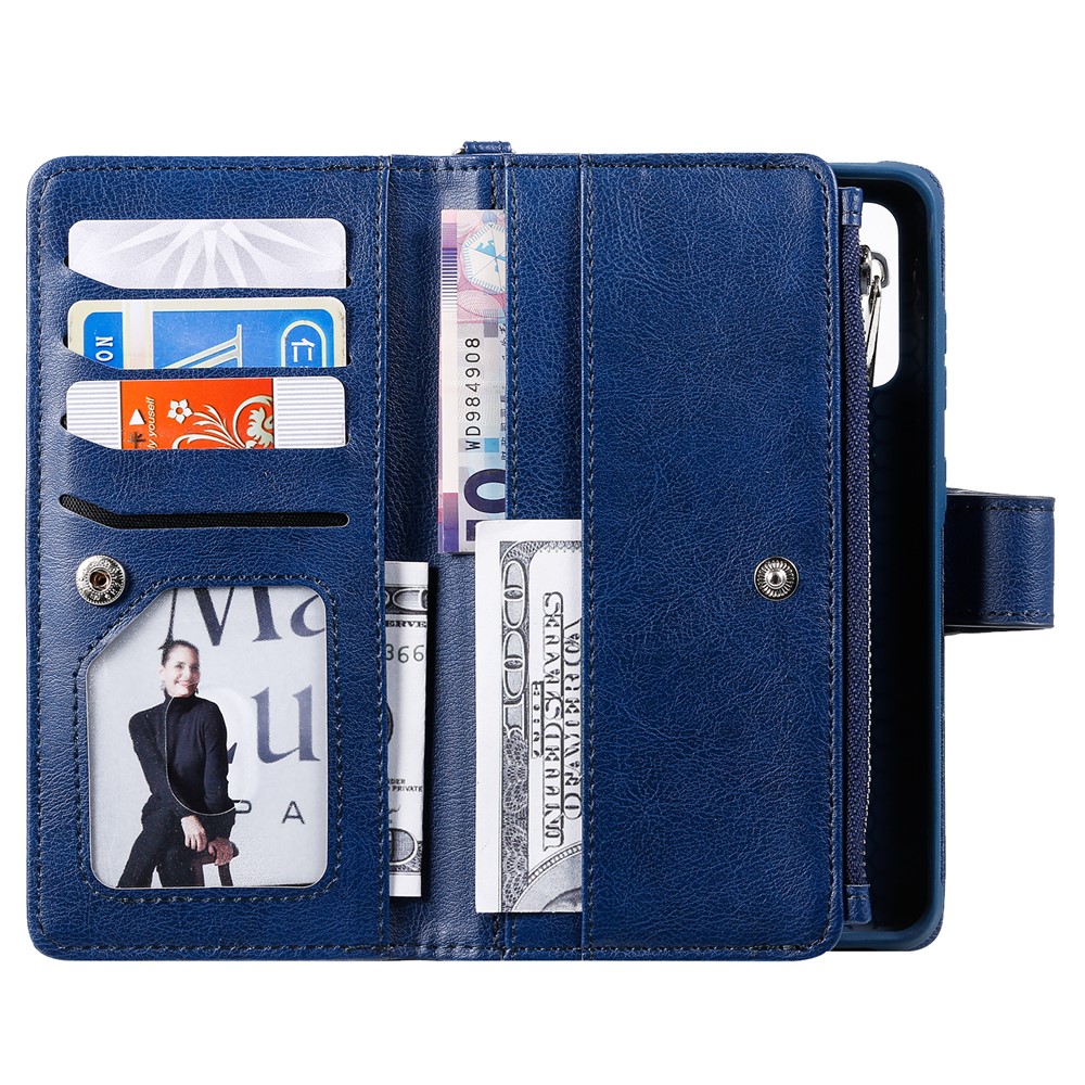 Magnetic Detachable 2-in-1 Zipper Wallet Stand Leather Case for Samsung Galaxy S20 - Blue-8
