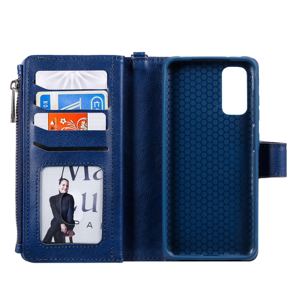 Magnetic Detachable 2-in-1 Zipper Wallet Stand Leather Case for Samsung Galaxy S20 - Blue-9
