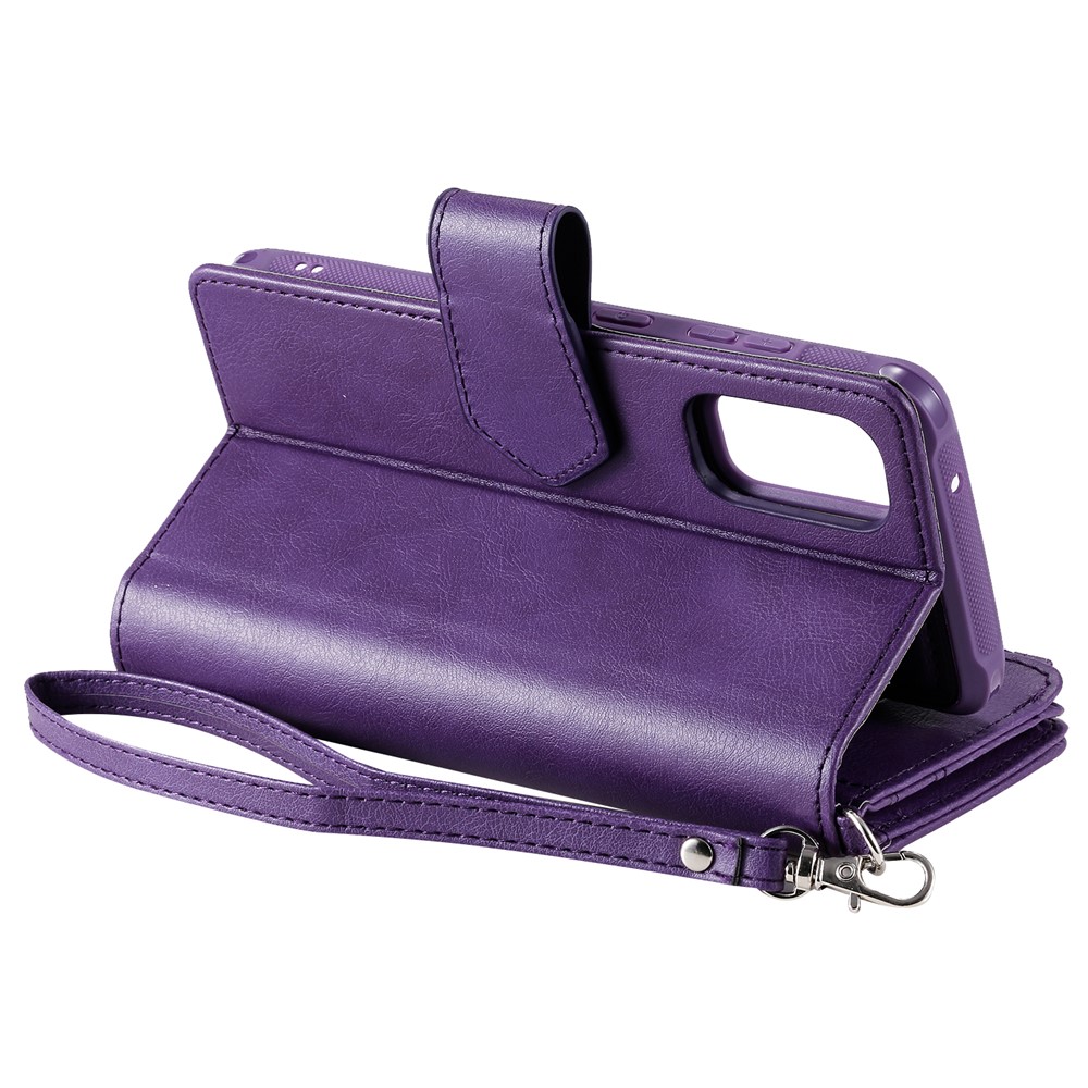 Magnétique KT Leath Series-3 Détachable Bélôle de Portefeuille à Fermeture Éclair 2 en 1 Pour Samsung Galaxy S20 4g / S20 5G - Violet