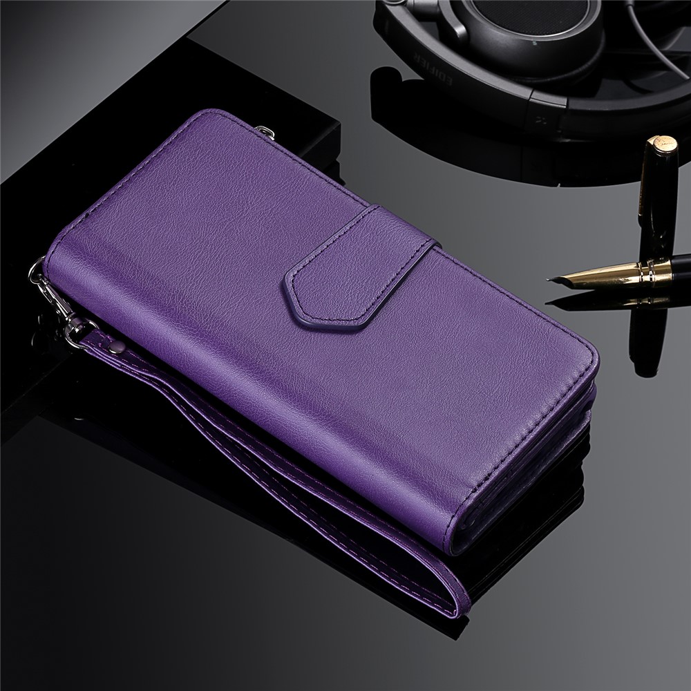 Magnétique KT Leath Series-3 Détachable Bélôle de Portefeuille à Fermeture Éclair 2 en 1 Pour Samsung Galaxy S20 4g / S20 5G - Violet