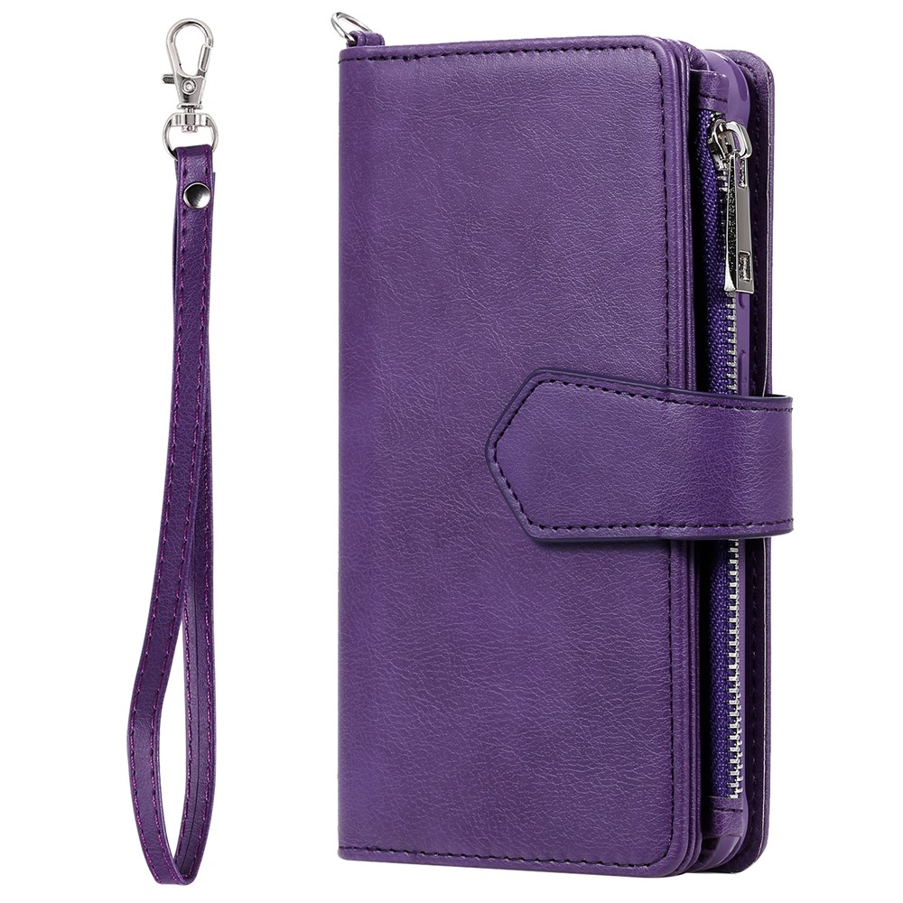 Magnétique KT Leath Series-3 Détachable Bélôle de Portefeuille à Fermeture Éclair 2 en 1 Pour Samsung Galaxy S20 4g / S20 5G - Violet