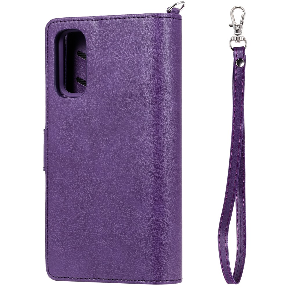 Magnétique KT Leath Series-3 Détachable Bélôle de Portefeuille à Fermeture Éclair 2 en 1 Pour Samsung Galaxy S20 4g / S20 5G - Violet