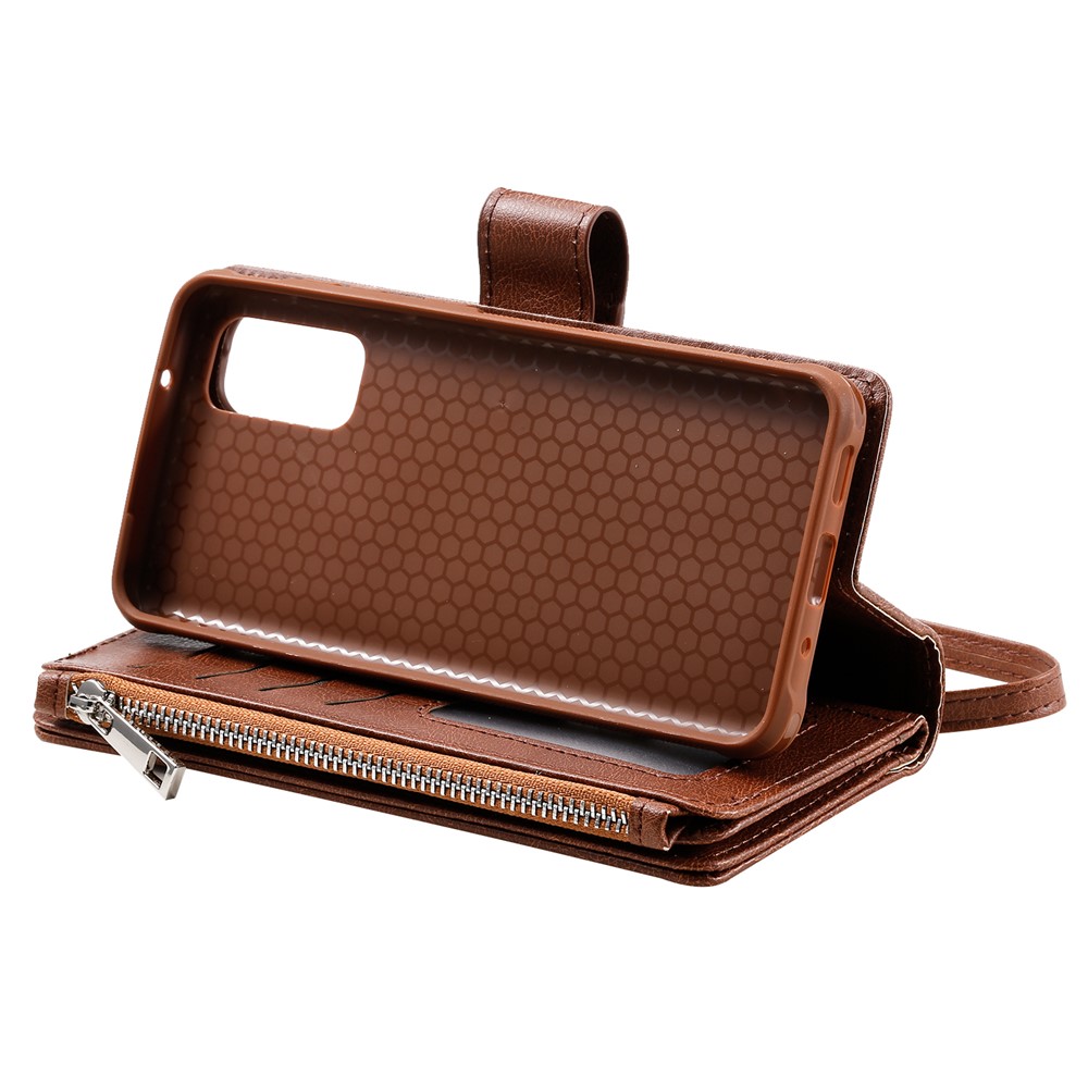 Magnetic Detachable 2-in-1 Zipper Wallet Stand Leather Case for Samsung Galaxy S20 - Brown-11