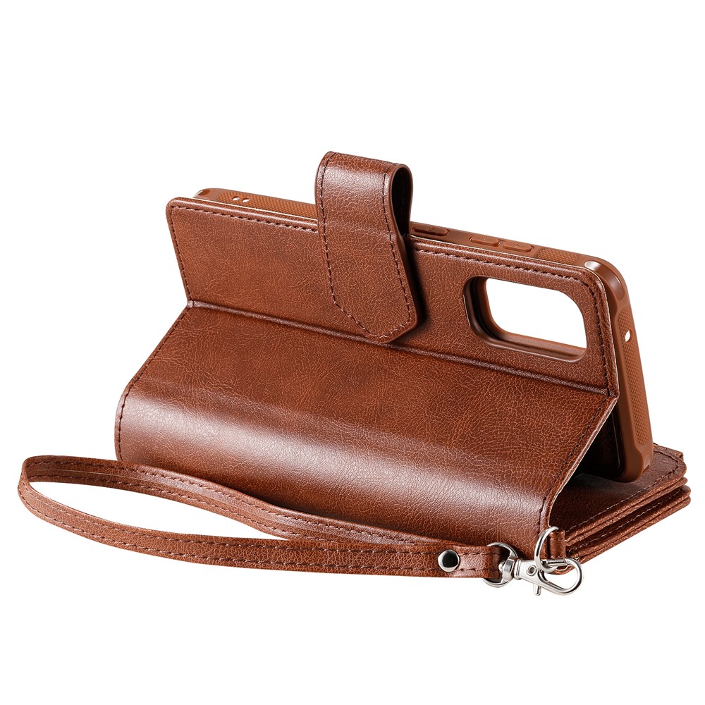 Magnetic Detachable 2-in-1 Zipper Wallet Stand Leather Case for Samsung Galaxy S20 - Brown-12