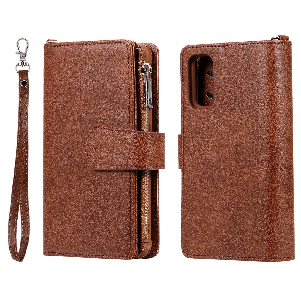 Magnetic Detachable 2-in-1 Zipper Wallet Stand Leather Case for Samsung Galaxy S20 - Brown-2