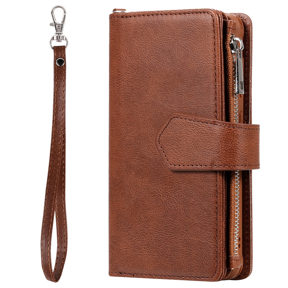 Magnetic Detachable 2-in-1 Zipper Wallet Stand Leather Case for Samsung Galaxy S20 - Brown-4