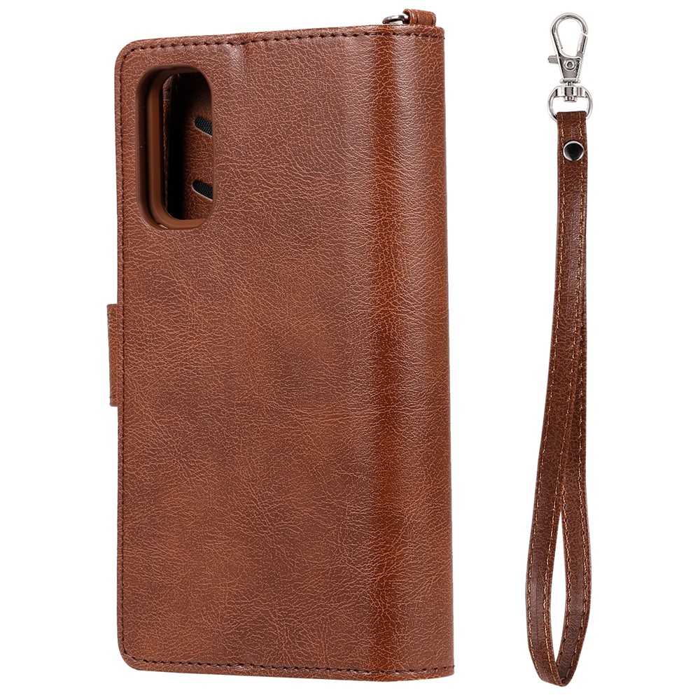 Magnetic Detachable 2-in-1 Zipper Wallet Stand Leather Case for Samsung Galaxy S20 - Brown-5