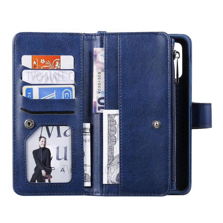 Zipper Pocket Magnetic Detachable 2-in-1 Leather Wallet Case for Samsung Galaxy S20 Plus - Blue-12