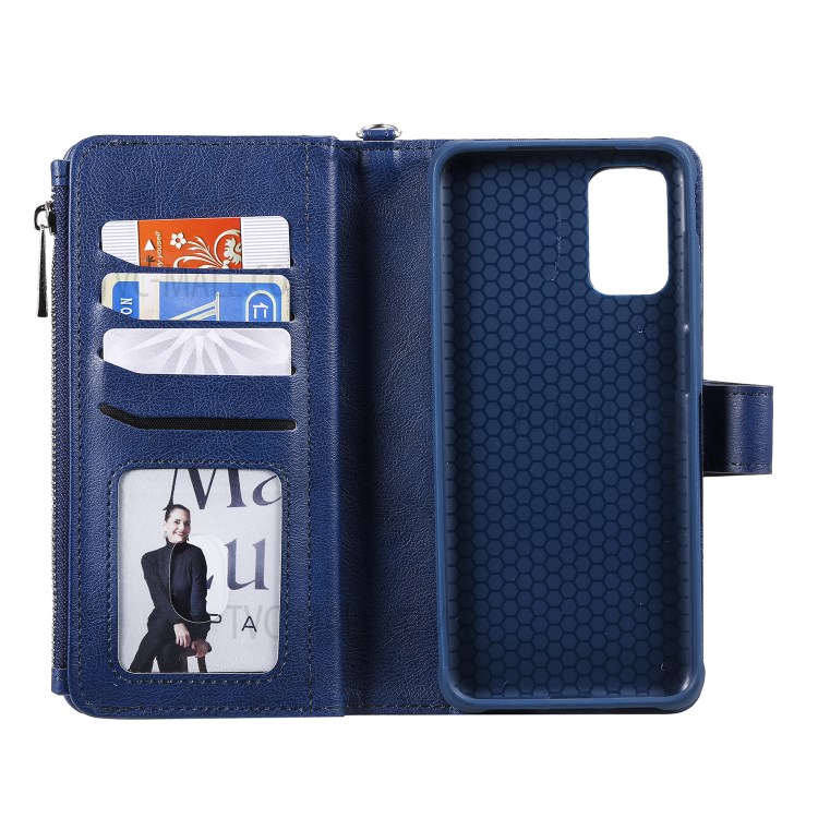 Zipper Pocket Magnetic Detachable 2-in-1 Leather Wallet Case for Samsung Galaxy S20 Plus - Blue-13