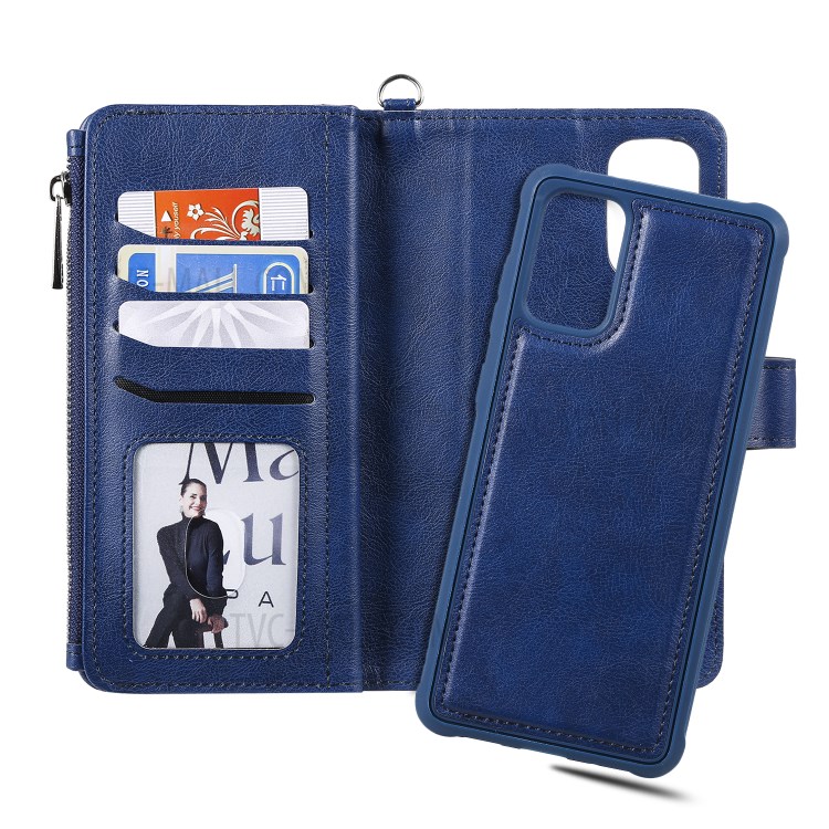 Zipper Pocket Magnetic Detachable 2-in-1 Leather Wallet Case for Samsung Galaxy S20 Plus - Blue-14