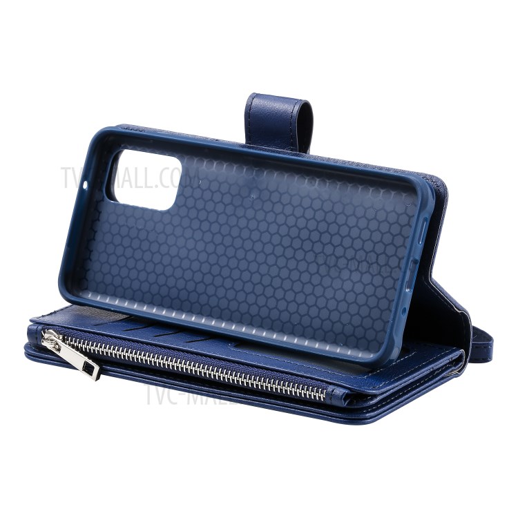 Zipper Pocket Magnetic Detachable 2-in-1 Leather Wallet Case for Samsung Galaxy S20 Plus - Blue-15