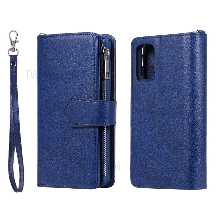 Zipper Pocket Magnetic Detachable 2-in-1 Leather Wallet Case for Samsung Galaxy S20 Plus - Blue-2