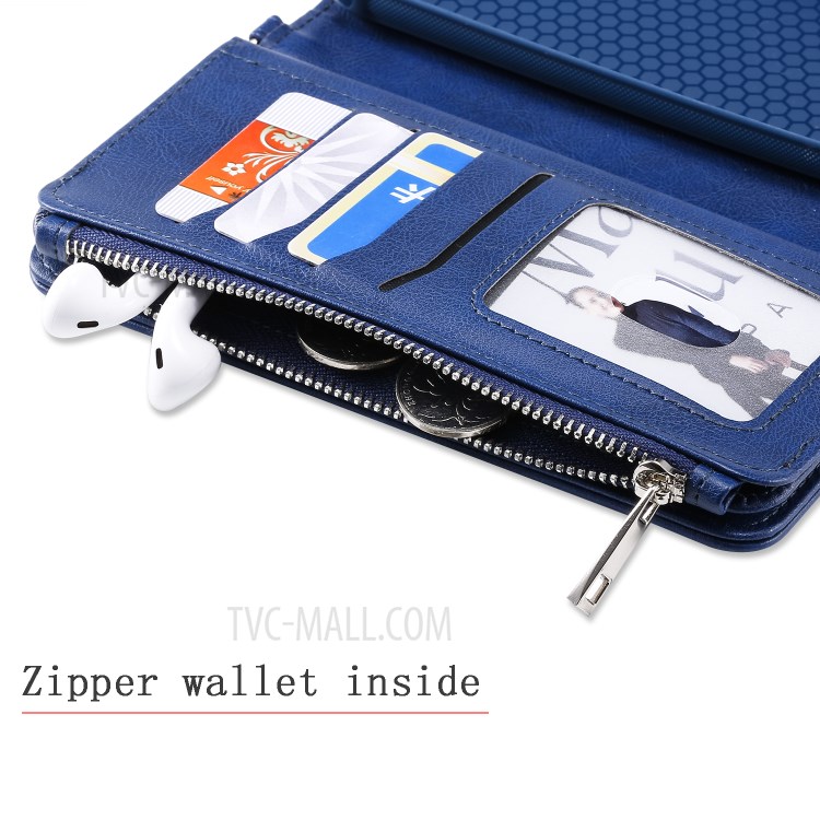 Zipper Pocket Magnetic Detachable 2-in-1 Leather Wallet Case for Samsung Galaxy S20 Plus - Blue-3