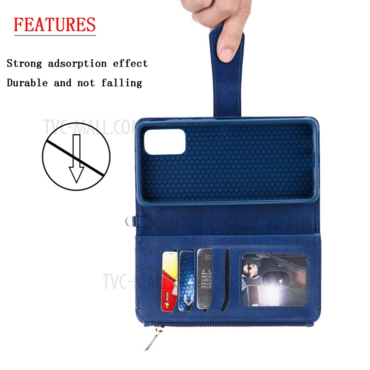Zipper Pocket Magnetic Detachable 2-in-1 Leather Wallet Case for Samsung Galaxy S20 Plus - Blue-6