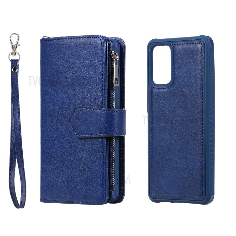 Zipper Pocket Magnetic Detachable 2-in-1 Leather Wallet Case for Samsung Galaxy S20 Plus - Blue-7