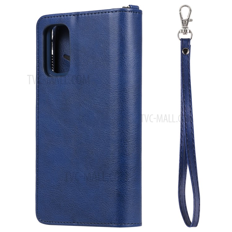 Zipper Pocket Magnetic Detachable 2-in-1 Leather Wallet Case for Samsung Galaxy S20 Plus - Blue-9