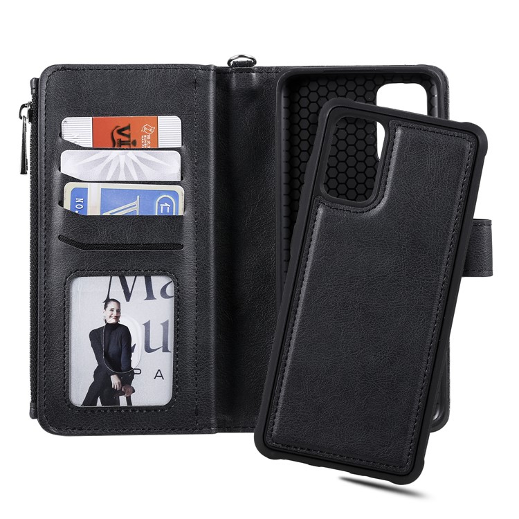 Zipper Pocket Magnetic Detachable 2-in-1 Leather Wallet Case for Samsung Galaxy S20 Plus - Black-10