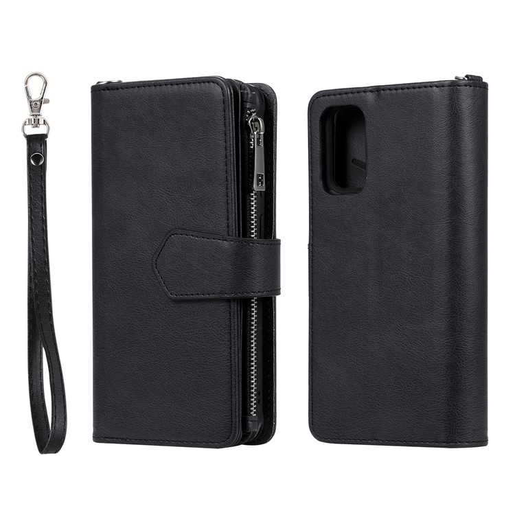 Zipper Pocket Magnetic KT Leather Series-3 Detachable 2-in-1 Leather Wallet Case for Samsung Galaxy S20 Plus - Black-2