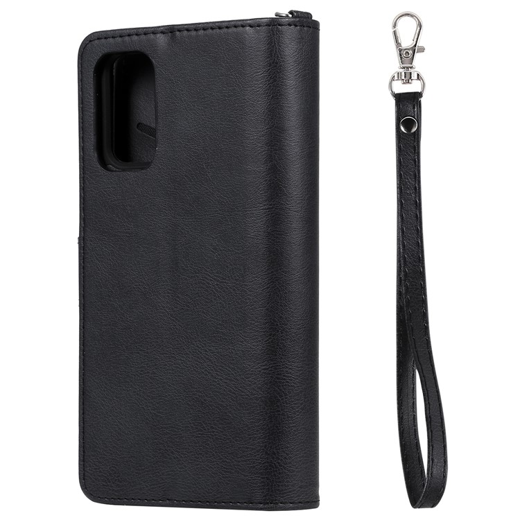 Zipper Pocket Magnetic Detachable 2-in-1 Leather Wallet Case for Samsung Galaxy S20 Plus - Black-5