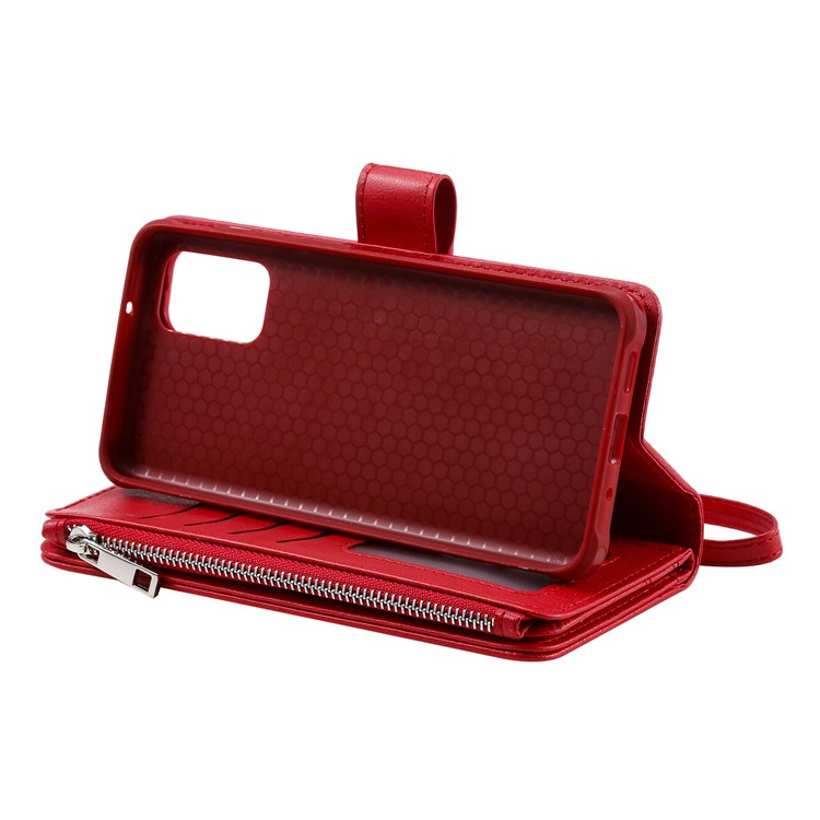Zipper Pocket Magnetic Detachable 2-in-1 Leather Wallet Case for Samsung Galaxy S20 Plus - Red-11
