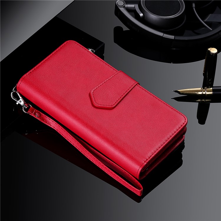 Zipper Pocket Magnetic Detachable 2-in-1 Leather Wallet Case for Samsung Galaxy S20 Plus - Red-14